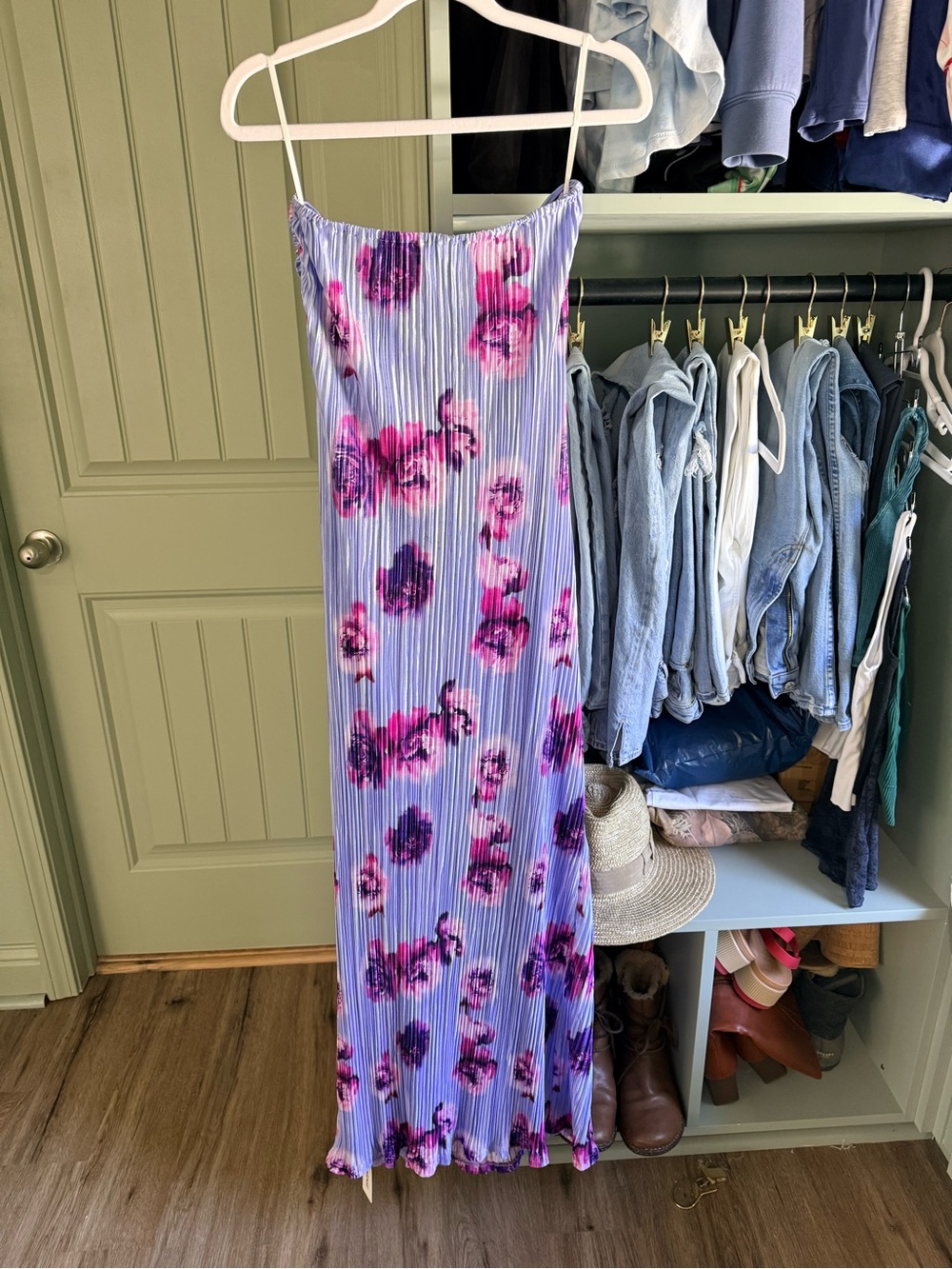 Commense Straplessw Lavender Floral Twist-Front Maxi Dress - Picture 3 of 6